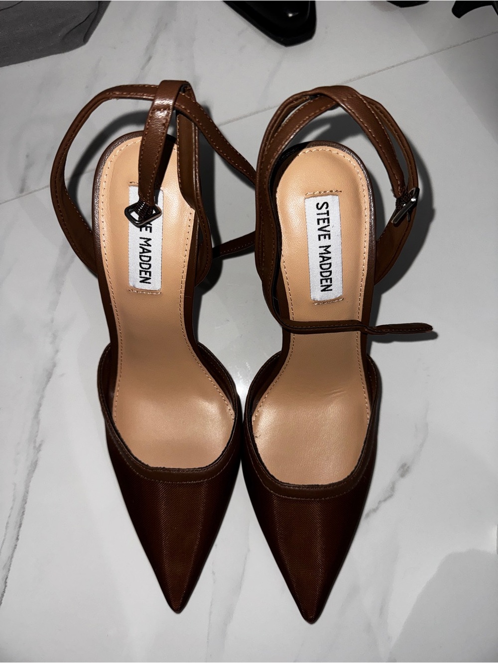 Steve Madden Brown Pointed Toe Ankle-Strap Pumps